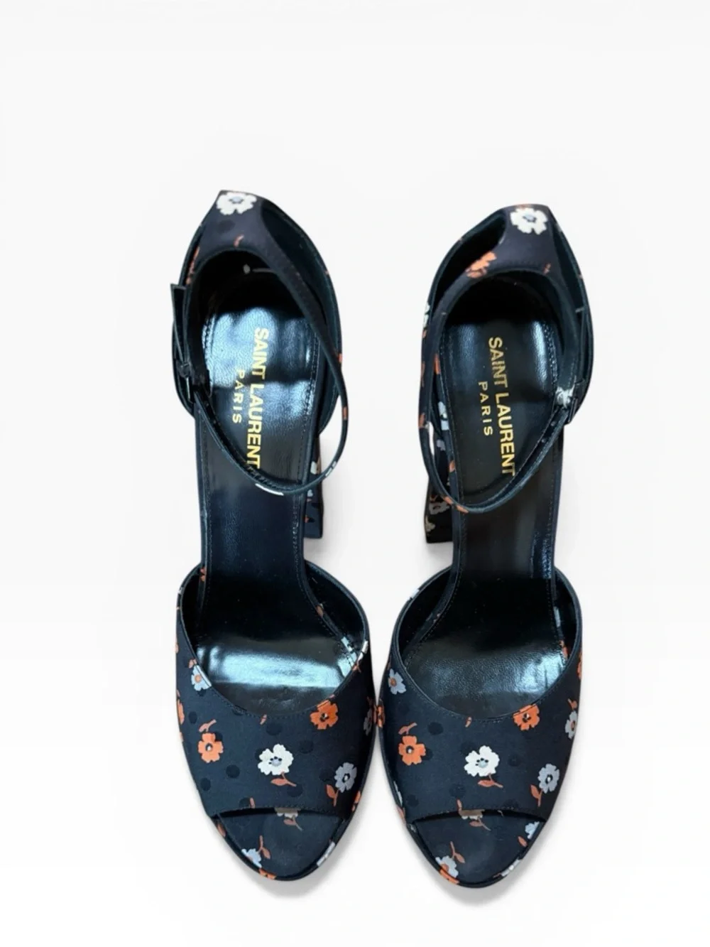 Saint Laurent Jodie 125 Floral Platform Heels Sandals in Black Silk EU 40 US 10 - Picture 9 of 16